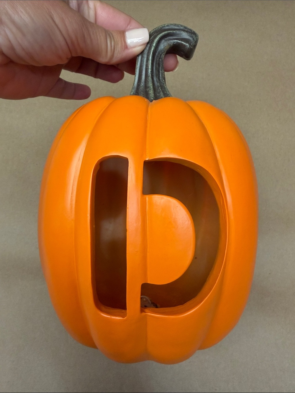 “D” Orange Pumpkin Lantern with Metallic Brown Stem - Seasonal Party Decor